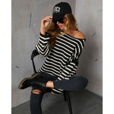 Stripe Knits Bat Sleeve Loose Tops ASL-6756
