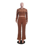 Solid Color Knits Long Sleeve Two Piece Pants Set TR-1316