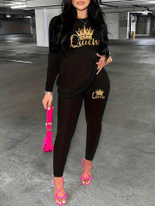Crown Print Long Sleeve Long Pants 2 Piece Set WSYF-CT00060 