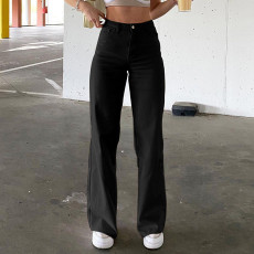 Solid Color Loose High Waisted Straight Jeans GDMY-75198