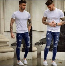 Men's Plus Size Casual Washed Holes Tight Jeans GDMY-1018