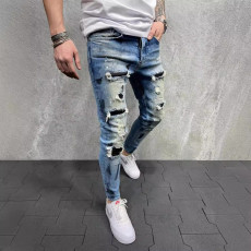 Men's Paint Denim Slim Fit Holes Calf Pants GDMY-2021
