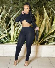 Solid Color Cross Pleated Tight Two Piece Pants Set HMS-6519