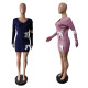 V Neck Knits Long Sleeve Bow Tie Skirts Set MEM-MZ88598