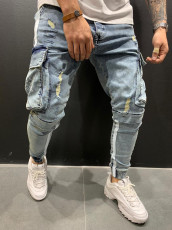 Men's Zipper Pocket Patchwork Pencil Jeans GDMY-1952