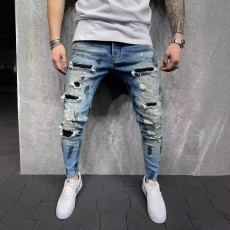 Men's Paint Denim Slim Fit Holes Calf Pants GDMY-2021
