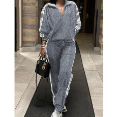 Plus Size Sequin Casual Patchwork Two Piece Pants Set QYXZ-GT9146