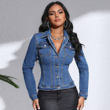 Long Sleeve Lapel Pockets Denim Coat GDAM-218619