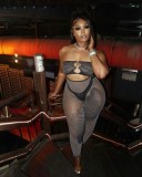 Solid Backless Mesh Hollow Out Erotic Jumpsuit GYDE-YDT040