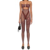 Solid Backless Mesh Hollow Out Erotic Jumpsuit GYDE-YDT040
