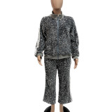 Plus Size Sequin Casual Patchwork Two Piece Pants Set QYXZ-GT9146