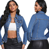 Long Sleeve Lapel Pockets Denim Coat GDAM-218619