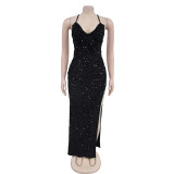 Beaded Velour Backless Sling Maxi Dress BY-C7065