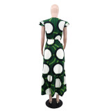 O Neck Print Ruffle Sleeve Maxi Dress GYLY-10541