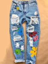 Printed Hole Fashion High Waist Jeans GDMY-018