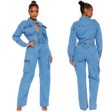 Long Sleeve Denim Multi-pockets Jumpsuit GKNF-TSJ-3570