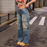 Multi-pocket Straight Leg Washed Jeans GKNF-TSX-11038