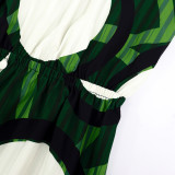 O Neck Print Ruffle Sleeve Maxi Dress GYLY-10541