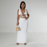 Solid Color Sleeveless Tie Up Backless Long Skint Set YF-10751