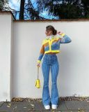 High Waist Stripe Print Flare Jeans GDMY-G10001