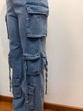 Single-breasted Wrap Chest Denim Jumpsuit GADE-9825