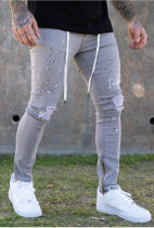 Men's Holes Tie Up Drawstring Jeans GDMY-1972