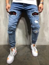 Men's Fashion Holes Embroidered Pencil Jeans GDMY-1901