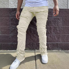 Men's Solid Color Patch Stacked Wide Leg Jean GDMY-CK3022