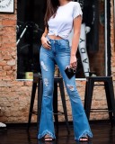 High Waist Holes Slim Micro Flare Jeans GDMY-LF006