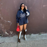 Letter Print V Neck Loose Drawstring Sweatshirt GLRF-LR07234