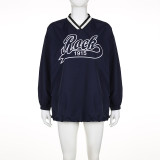 Letter Print V Neck Loose Drawstring Sweatshirt GLRF-LR07234