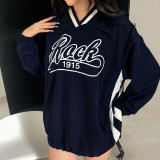 Letter Print V Neck Loose Drawstring Sweatshirt GLRF-LR07234