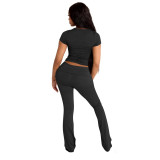 Casual Solid Color Short Sleeve Two Piece Pants Set YD-8816