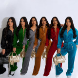 Long Sleeve Lapel Zipper Two Piece Pants Set SFY-TW575