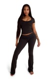 Casual Solid Color Short Sleeve Two Piece Pants Set YD-8816