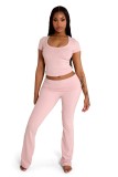 Casual Solid Color Short Sleeve Two Piece Pants Set YD-8816