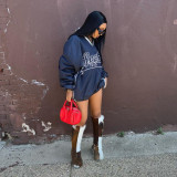 Letter Print V Neck Loose Drawstring Sweatshirt GLRF-LR07234