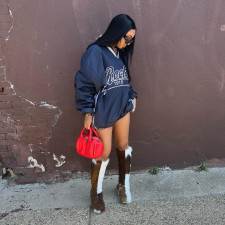 Letter Print V Neck Loose Drawstring Sweatshirt GLRF-LR07234