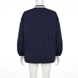 Letter Print V Neck Loose Drawstring Sweatshirt GLRF-LR07234