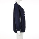 Letter Print V Neck Loose Drawstring Sweatshirt GLRF-LR07234