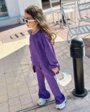 Kids Girl Irregular Pleated T Shirt Two Piece Pants Set GYAY-M8107