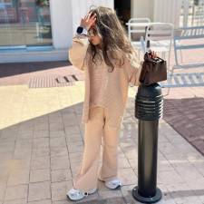 Kids Girl Irregular Pleated T Shirt Two Piece Pants Set GYAY-M8107
