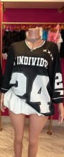Letter Print Long Sleeve V Neck T Shirt YUEM-Y220203