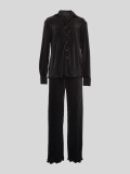 Deep V Neck Long Sleeve Shirt Pants Two Piece Set MIL-T092 