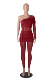 Single Shoulder Long Sleeve Patchwork Jumpsuit GXYF-H0417