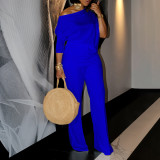 Solid Color Slash Neck Tops Two Piece Pants Set GMLF-D3298