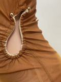 Slash Shoulder Single Sleeve Gradient Dress QOUY-M6029