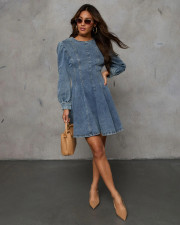 Fashion Patchwork Denim Midi Dress GYAN-750