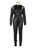 PU Leather Solid Color Zipper Two Piece Set AIL-AL291