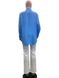 Stripe Print Long Sleeve Loose Shirt QOUY-M6021